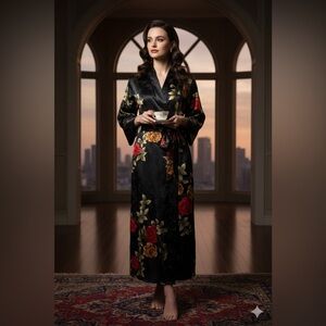 Jones New York Luxury Floral Satin Robe - Elegant Nightwear